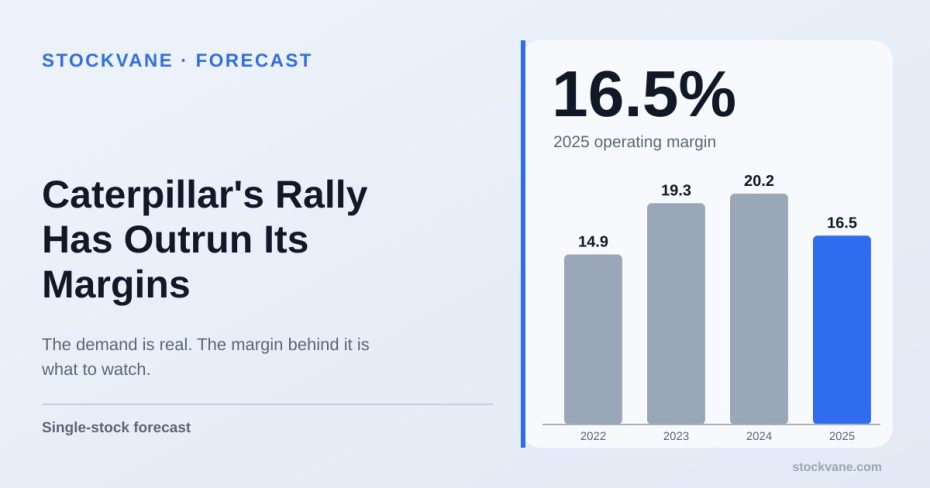 Caterpillar operating margin by year, peaking in 2024 and falling in 2025