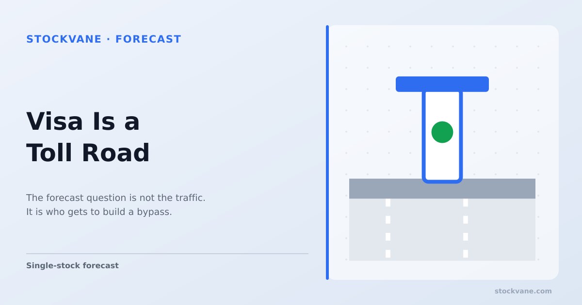 A toll booth over payment rails, representing Visa network economics
