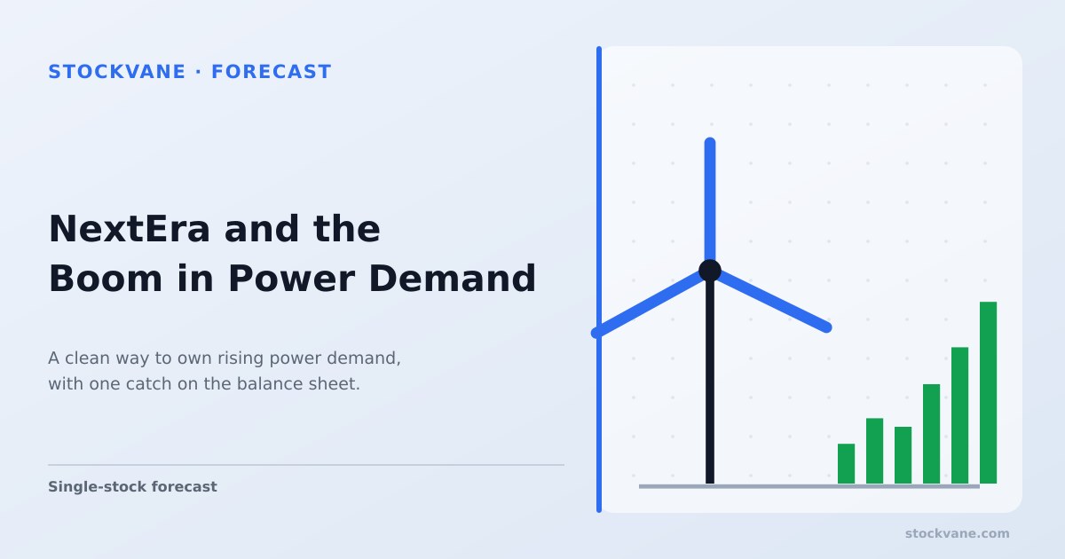 A wind turbine beside rising bars representing growing electricity demand