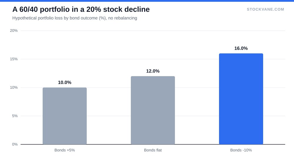 Bar chart of hypothetical 60/40 portfolio loss under three bond outcomes
